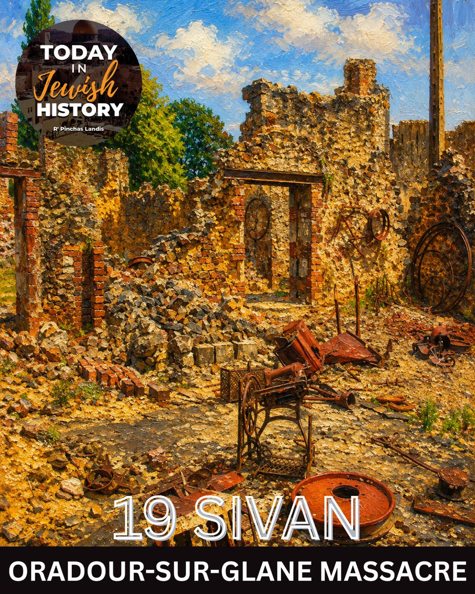 RabbiP's tweet photo. 19 Sivan - Oradour-sur-Glane Massacre - 1944

On this day in 1944, the massacre of Oradour-sur-Glane took place. Four days after D-Day, soldiers of the Waffen-SS surrounded the French village, gathered its residents in the square, and murdered 642 civilians in a matter of hours. The victims included men, women, children, people who happened to be passing through, and refugees who had come to the village seeking safety, including Jewish refugees from other parts of France.

The men were separated from the women and children and taken to barns and sheds, where they were shot, doused with fuel, and burned. The women and children were locked inside the village church, where the SS set off an incendiary device and then machine-gunned those who tried to escape through the doors and windows. Only six people are known to have survived the massacre. The village was looted, burned, and left in ruins. After the war, Charles de Gaulle ordered that the destroyed village not be rebuilt, but preserved as a permanent memorial to Nazi brutality.

The massacre of Oradour-sur-Glane stands as one of the most horrific Nazi atrocities committed in Western Europe. For the Jewish refugees who had reached the village, it was a final and bitter tragedy: after fleeing persecution elsewhere, they were murdered alongside their French neighbors in a place they had hoped would offer refuge. The ruins of Oradour remain a silent witness to the cruelty of collective punishment, the vulnerability of civilians under Nazi occupation, and the terrible truth that even those who escaped one front of the war could still be swallowed by another.

Find out more:
The Book: https://t.co/J9iS5NED6g
WhatsApp: https://t.co/LozsGPKwDl
.
#jewish #israel #judaism #jew #jerusalem #torah #kosher #jewishlife #shabbat #jews #shabbatshalom #israeli #hebrew #jewishculture #jewishholidays #jewishgirl #jewishcommunity #jewishhistory #jewishpride #jewishwedding #synagogue #jewishwomen #fyp #foryou #viral #foryoupage #fy #trending