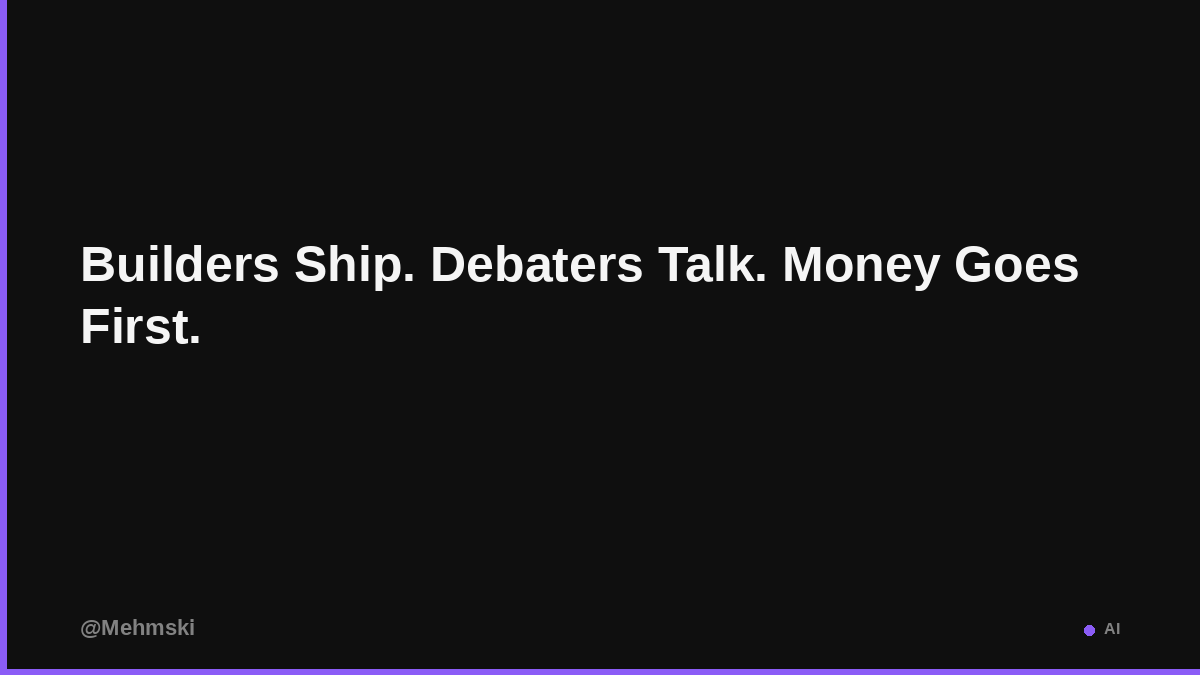 Mehmski's tweet photo. There are two types of AI builders right now. One group is shipping products with Claude, Cursor, and whatever model fits the task. The other is still debating which model is "best" on benchmarks. The first group is making money. The second is making Reddit posts. https://t.co/LwiLllNd3S