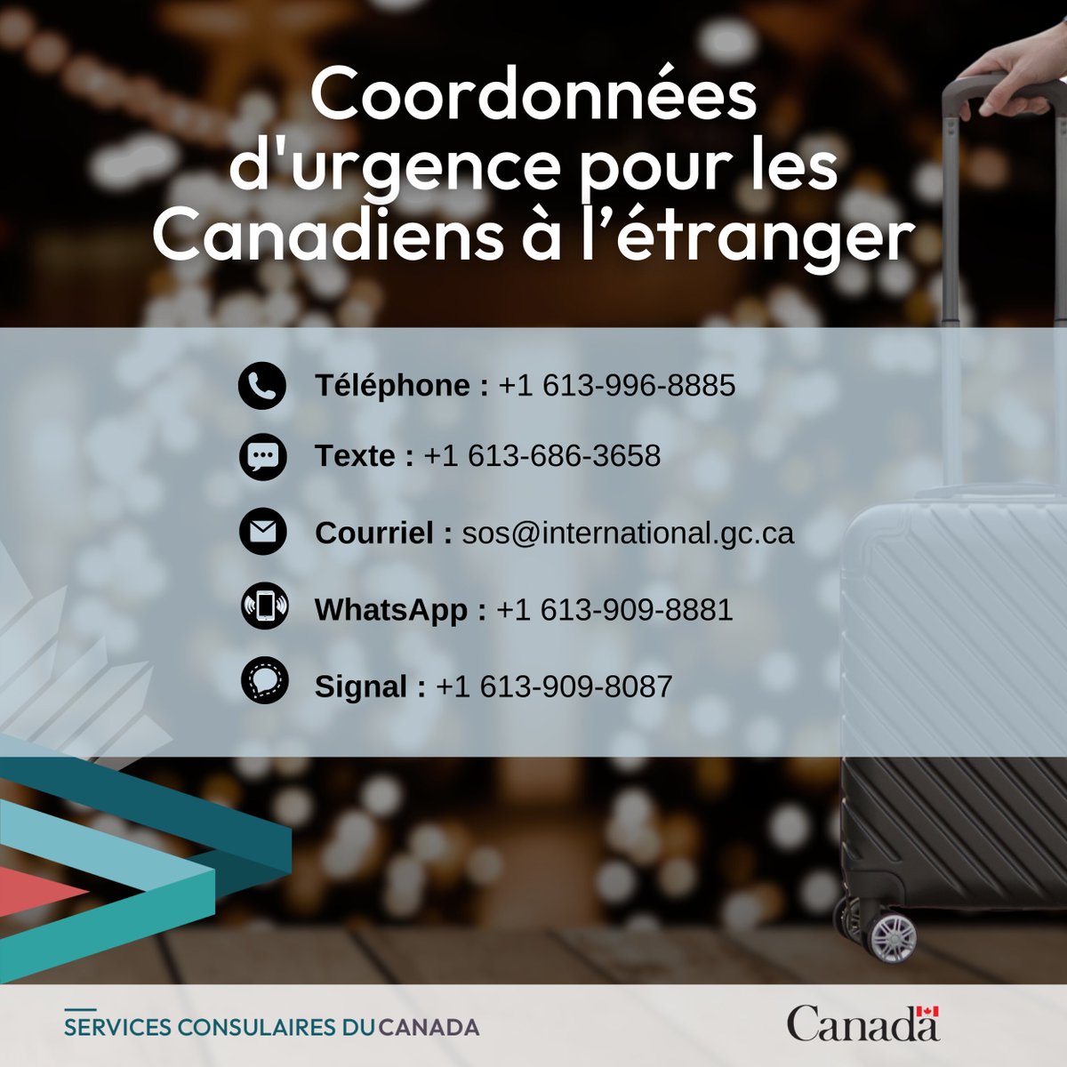 AmbCanRD's tweet photo. Canadiens en #Républiquedominicaine: Les services consulaires d'urgence restent disponibles aux Canadiens 24 h. sur 24. Au besoin, appelez-nous au 1 613-996-8885 ou contacter notre Centre de surveillance et d’intervention d’urgence 24 h sur 24 à Ottawa :
https://t.co/jITDykbZBq https://t.co/RJJQjEJzlK