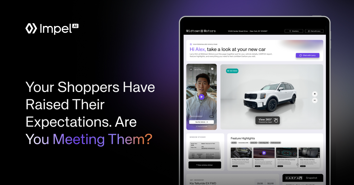 getimpel's tweet photo. Still responding to leads the same way you were five years ago?

Shoppers have changed.

VinVision AI delivers a concierge first impression the moment a lead comes in. A personalized AI Avatar video from their sales rep. And a custom-built digital showcase built around the exact vehicle the shopper asked about — with the Carfax, window sticker, and Feature Highlights to back it up.

Your lead response is your first impression. Make it one worth remembering.

Upgrade Your Lead Response 🔗 https://t.co/U3RUx8TFPS
#VinVisionAI #AutomotiveRetail #LeadResponse