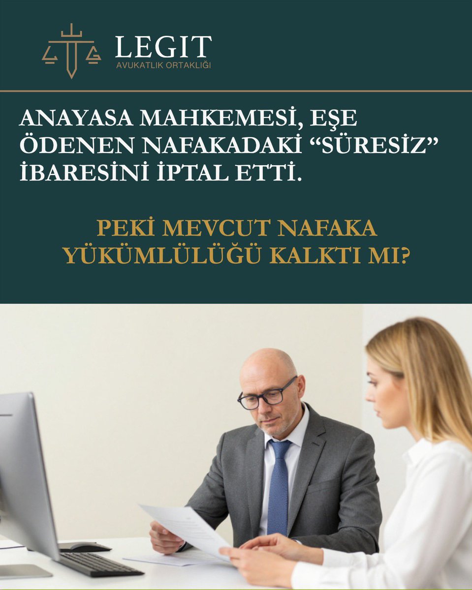 legithukuk's tweet photo. ANAYASA MAHKEMESİ, EŞE ÖDENEN NAFAKADAKİ “SÜRESİZ” İBARESİNİ İPTAL ETTİ. PEKİ MEVCUT NAFAKA YÜKÜMLÜLÜĞÜ KALKTI MI?

Anayasa Mahkemesi, aile hukuku alanında uzun süredir tartışılan “süresiz nafaka” konusunda kritik bir karara imza attı. ⬇️⬇️⬇️ https://t.co/MGMc5QOAdk