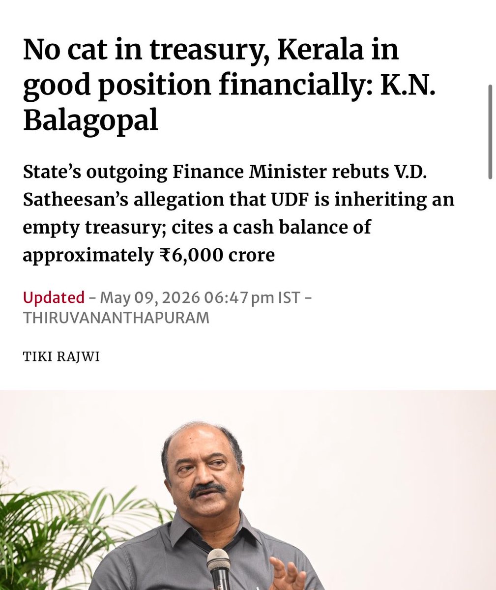 comradarjun's tweet photo. May 9 ന് ബാലഗോപാൽ പറഞ്ഞ കാര്യം സതീശൻ ധവള പത്രം ഇറക്കി അതെ കാര്യം ഒരു മാസം കഴിഞ്ഞു പറയുന്നു. 

Balagopal May 9: 
ഖജനാവിൽ- 6000 കോടി 
കടം - 4.8 ലക്ഷം കോടി 

Satheeshan June 4: 
ഖജനാവിൽ- 6322 കോടി 
കടം - 5 ലക്ഷം കോടി 

ഇതാണോ മാധ്യമങ്ങൾ exposed 
എന്ന് heading കൊടുത്തു തള്ളുന്നത് 🤌🏽 https://t.co/DUIPhcoTOg