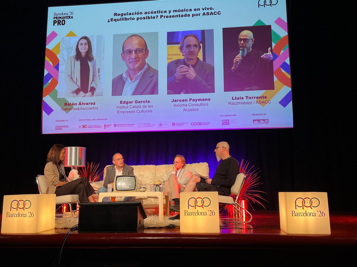 icec_cat's tweet photo. 💬Al @PrimaveraPro, participem en la taula 'Regulació acústica i música en viu. Equilibri possible?' 
 
Un debat essencial sobre el nou Decret del Soroll i el seu impacte en les sales de concerts, els festivals i la convivència urbana.
 
#EmpresesCulturals #AmbSuportICEC https://t.co/cJTJzJV8ZY