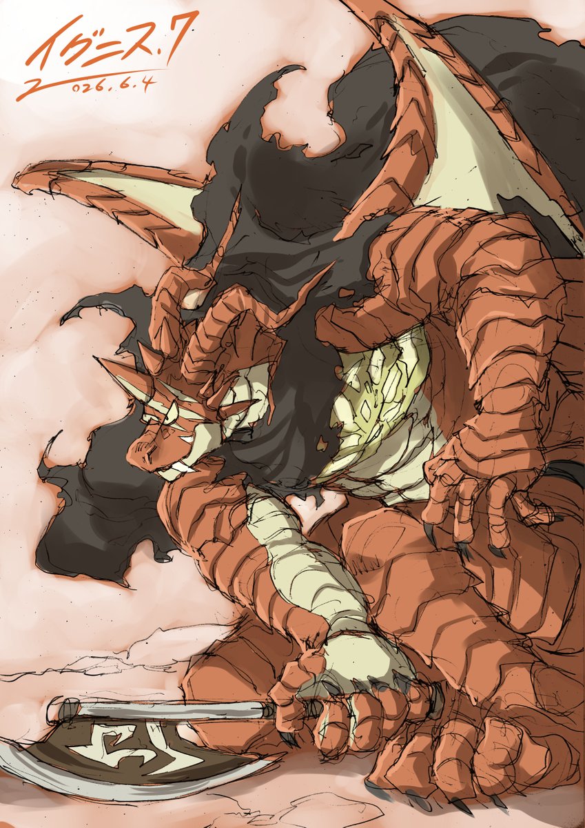 zisak1979's tweet photo. 落書き「イグニス・７」。
イグニスのボロボロのマント、この世界観の魔族の象徴の１つ。装備のデザインは原始的で荒々しい。微量の魔力が帯びるだから飛行の時に翼の邪魔にならない。 https://t.co/RJqTRpEewc