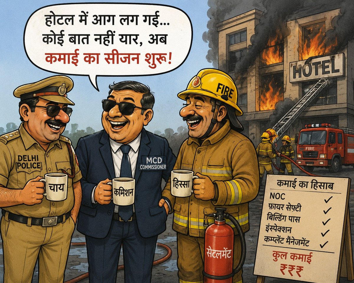 vinaymuz's tweet photo. जब हादसे भी कुछ लोगों के लिए "अवसर" बन जाएँ, तब समस्या सिर्फ आग की नहीं, व्यवस्था की भी होती है।

#DelhiFire #SystemFailure #Accountability #HindiSatire #CorruptionFreeIndia https://t.co/DQO2L2NmN7