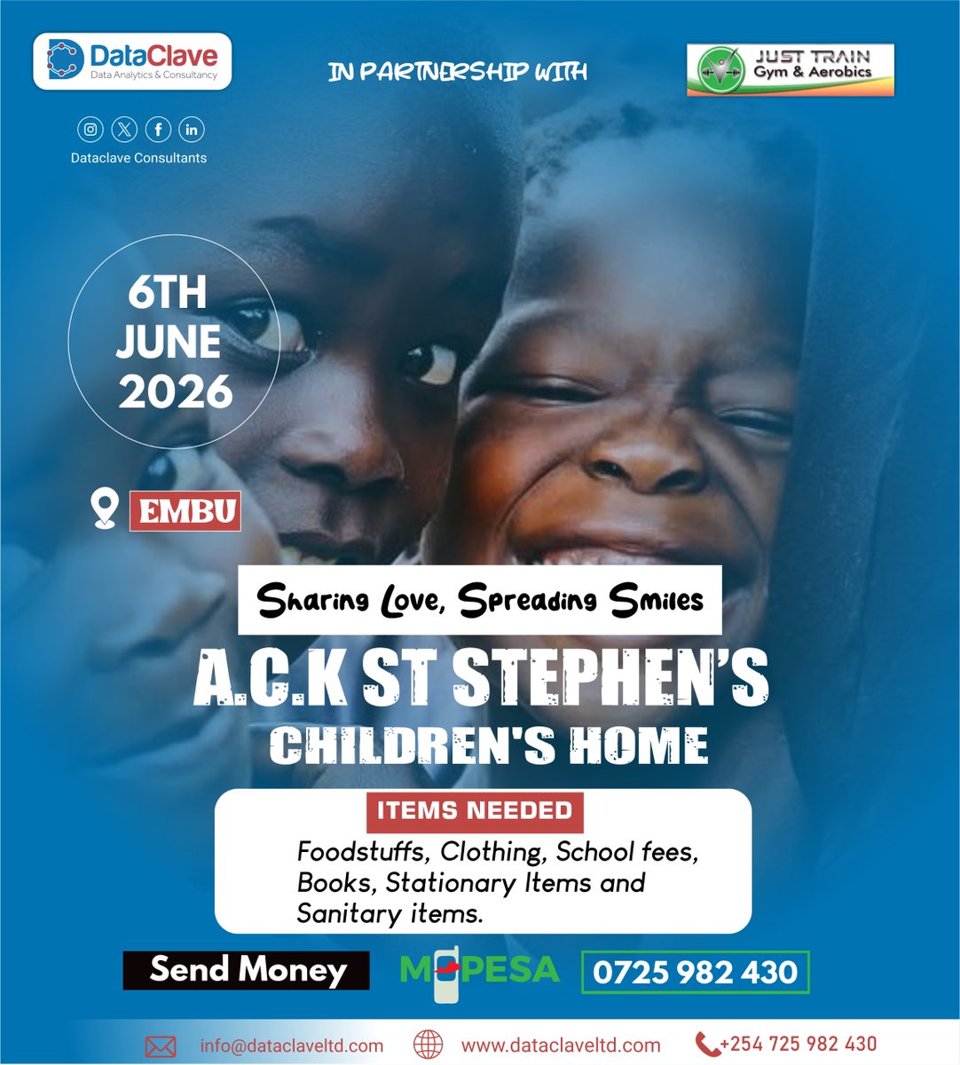 DataclaveC's tweet photo. A child's world can be brightened by every smile shared. Join us on June 6, 2026, as we visit A.C.K. St. Stephen's Children's Home in Embu to use your kind donations to share joy, love, and hope. https://t.co/qwI0ZM4wks
