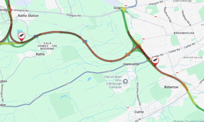 trafficscotland's tweet photo. ❗️UPDATE 08:38
🗺️#A720 Calder - Baberton
✅The #A720 is unrestricted eastbound following an earlier broken down vehicle.
🚗Drivers should still use caution on approach as queues remain due to volume of traffic.
Current delay from #M8 approx. 16 mins
#PlanAhead https://t.co/iBd23njZKk