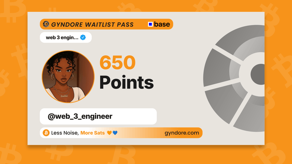 web_3_engineer's tweet photo. Secured my spot on the @Gyndore waitlist.

Already stacking. It pays to be early.

Join now &amp; claim your points → https://t.co/R9MhvthACL https://t.co/eDHLoCpBvE