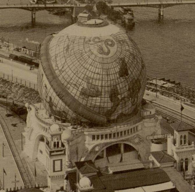 SpireDomePillar's tweet photo. YOU LIVE ON A GIANT SPINNING BALL, LOOK HERE IT IS! 

The giant globe from the Paris Exposition Universelle 1900 https://t.co/aAeyyMPToB