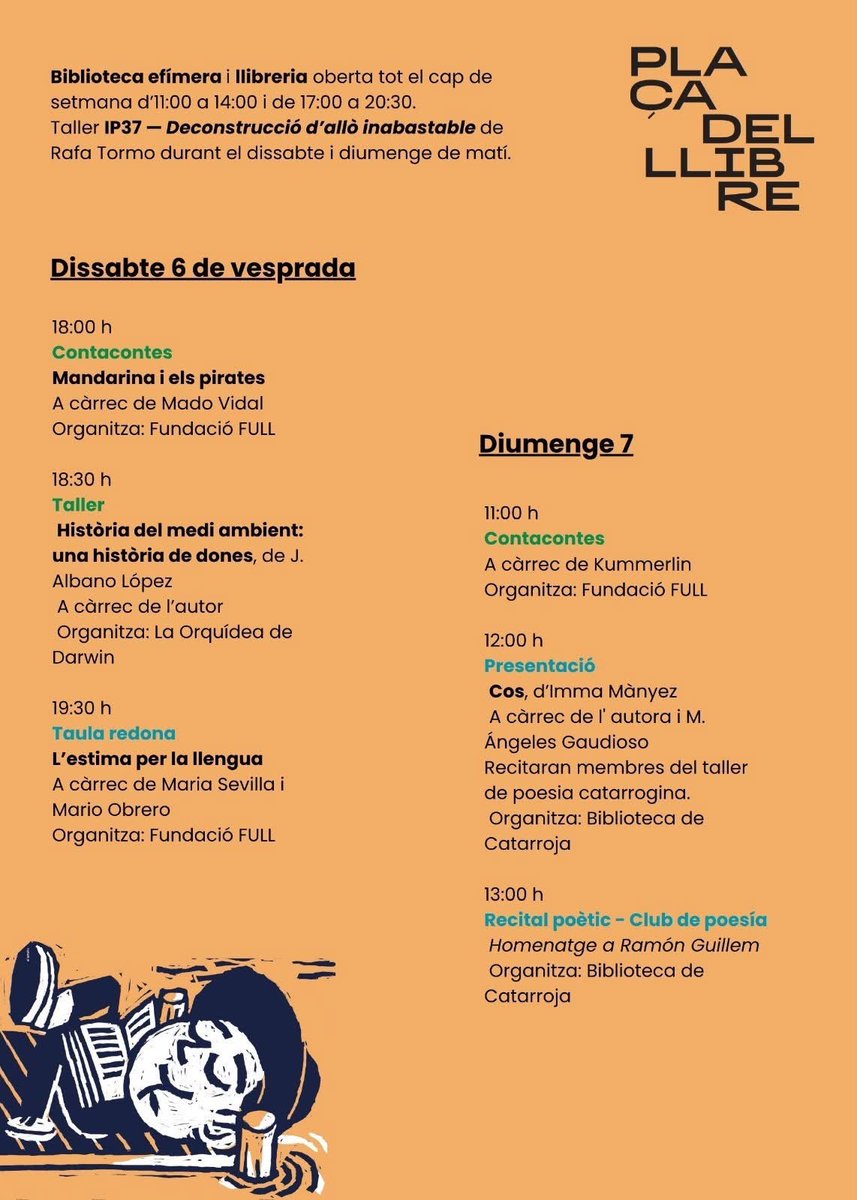 compromis_cata's tweet photo. Este matí inaugurem la Plaça del Llibre a Catarroja. Vos deixem ací tota la programació. https://t.co/j0d3xKKqta