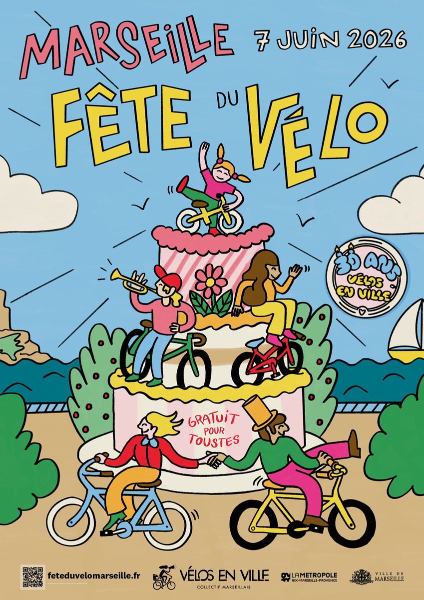 marseille's tweet photo. 🚴✨ La "Fête du Vélo", organisée par le Collectif @VelosenVille et soutenue par la Ville, revient ce dimanche 7 juin.

Au programme : grande parade à vélo jusqu'au Prado, animations, concerts...

https://t.co/jRhpNja0MI https://t.co/BRggZRH20B