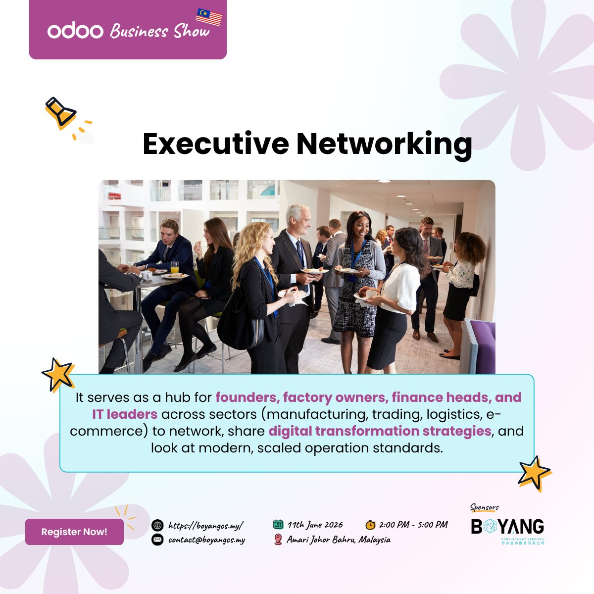 BYCSHK's tweet photo. What is the #OdooBusinessShow? It’s a premier, free-to-attend corporate exhibition designed to help leaders ditch fragmented legacy software for unified automation. 

#BYCS #BoyangMalaysia #Odoo #OdooMalaysia #TechEventsMY #DigitalTransformation #SMEGrowth https://t.co/1OrXPO7FlU