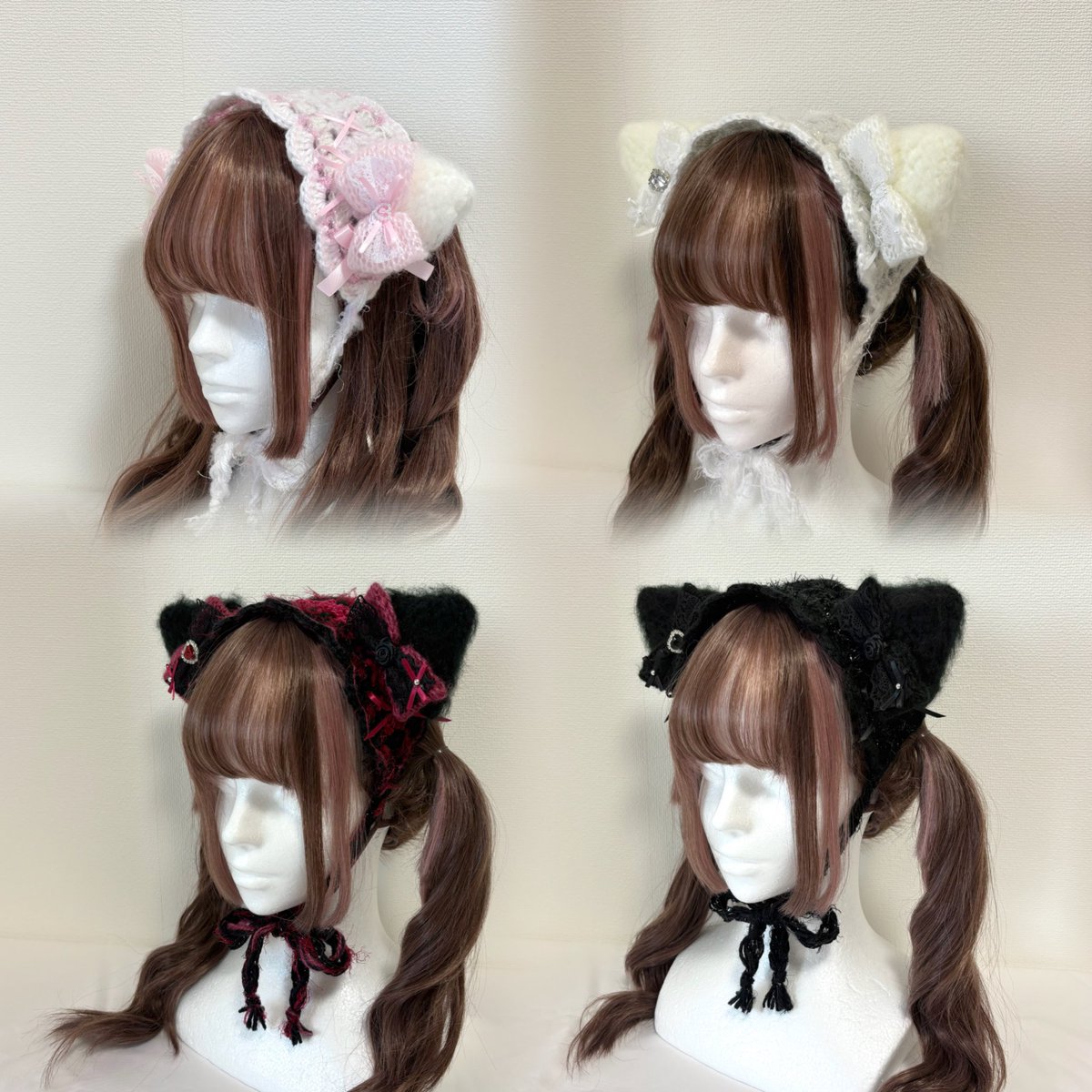 minmnmirinの3way猫耳ニットヘッドドレス🐈 ふわふわ猫耳はヘア