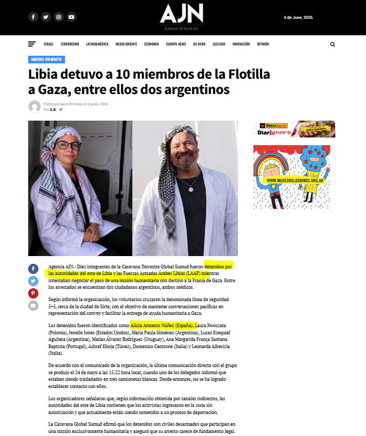 ACOM_es's tweet photo. LA ESPAÑOLA DE LA CARAVANA A GAZA DETENIDA FORMALMENTE EN LIBIA 
¿Os acordáis del follón que se montó con el palestino flotillero nacionalizado español y con vínculos con el terrorismo que estuvo detenido en Israel? ¿Las duras "repulsas" a Israel por parte de @sanchezcastejon y @jmalbares ?
Alicia Armesto es una española que salió en una caravana a Gaza por tierra. Desapareció en Libia junto a otras 9 personas. @jmalbares decía que la embajada libia "hacía lo que podía". Ahora Libia la detiene formalmente. 
El gobierno no sabe de donde le viene el aire en temas de Oriente Medio y solo intenta sacar rédito político de su impostada e injusta oposición a Israel.