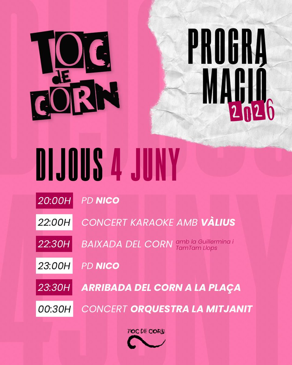 TocdeCorn's tweet photo. Comença el Corpus !
Comença el Toc !
Ja tenim a tocar els millors dies de l'any i aquesta edició arriba carregada d'activitats, concerts i moltes sorpreses.

🫂Us esperem a totes i tots al Parc de Rosa Sensat els dies 4, 5 i 6 de
juny! https://t.co/62y9NyKecs