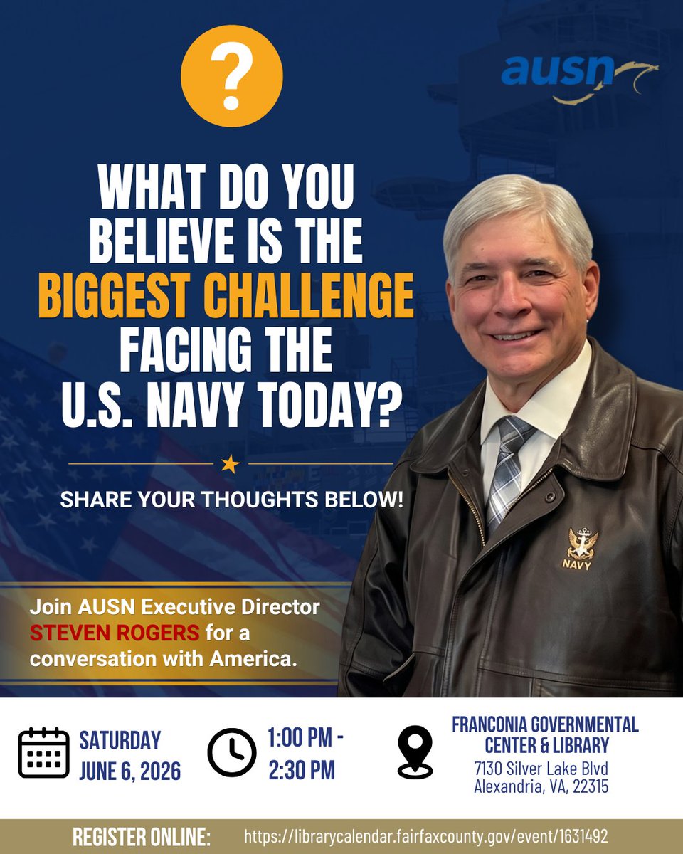 ausntoday's tweet photo. π¬ Let's start the conversation.
What do you believe is the biggest challenge facing the U.S. Navy today?
Share your thoughts below.
Register now:
https://t.co/AAXTj5nnQO
#ConversationWithAmerica #AUSN #USNavy #Veterans #MilitaryLeadership https://t.co/3NRsjGfCZH