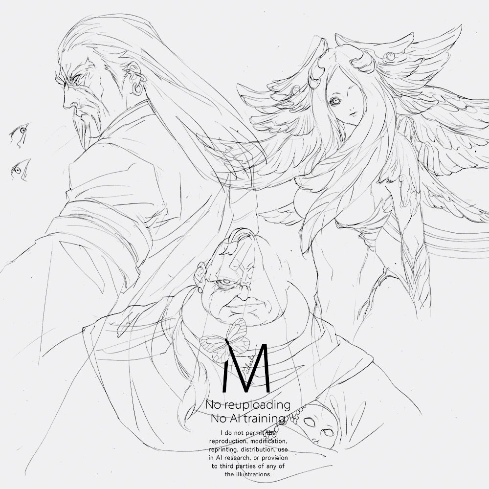 mihoshi_T's tweet photo. ⌛️TBT

Continuing my FFXIV TBT series✏️
This week’s theme is "Eulmore."🍷🎭☁️
Vauthry and Forgiven Obscenity.

I absolutely love the design of Forgiven Obscenity!
(There’s technically only one of them, but I mirrored it for the sake of composition🕊🕊)

今週のTBTは引き続きFF14の過去インクトーバーからのファンアートで「ユールモア」がテーマです！
フォーギヴン・オブセニティーのデザインが本当に大好き！(設定上は1体のはずですが、画面構成のために2体となりました)

#FF14 #FF14art
