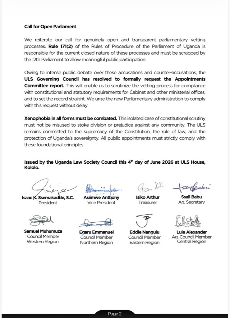 IsaacSsemakadde's tweet photo. END SECRET VETTING: Xenophobia in all forms must be combated, and an open parliamentary vetting process is required to cancel narratives that may stoke division or prejudice against any community, and erode the rule of law. Here’s our statement on @ReachDrMuganga #Democratization https://t.co/4c10HxWs95