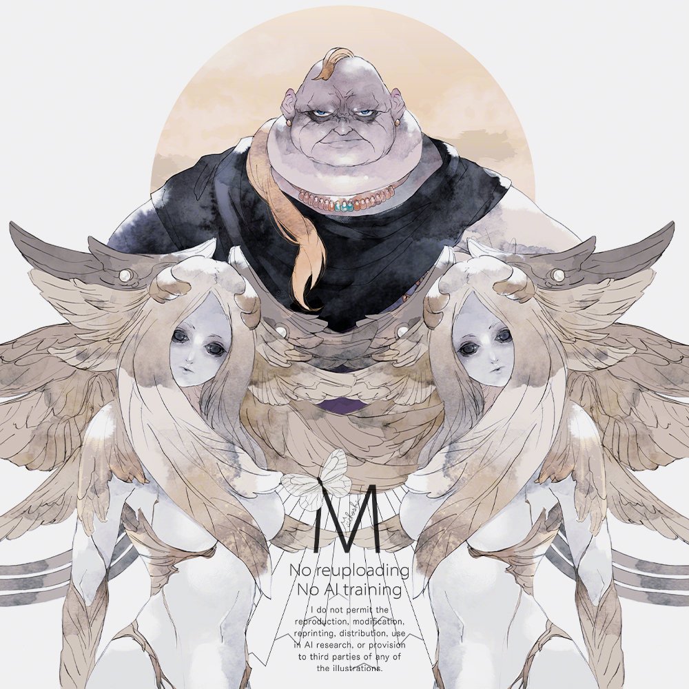 mihoshi_T's tweet photo. ⌛️TBT

Continuing my FFXIV TBT series✏️
This week’s theme is "Eulmore."🍷🎭☁️
Vauthry and Forgiven Obscenity.

I absolutely love the design of Forgiven Obscenity!
(There’s technically only one of them, but I mirrored it for the sake of composition🕊🕊)

今週のTBTは引き続きFF14の過去インクトーバーからのファンアートで「ユールモア」がテーマです！
フォーギヴン・オブセニティーのデザインが本当に大好き！(設定上は1体のはずですが、画面構成のために2体となりました)

#FF14 #FF14art