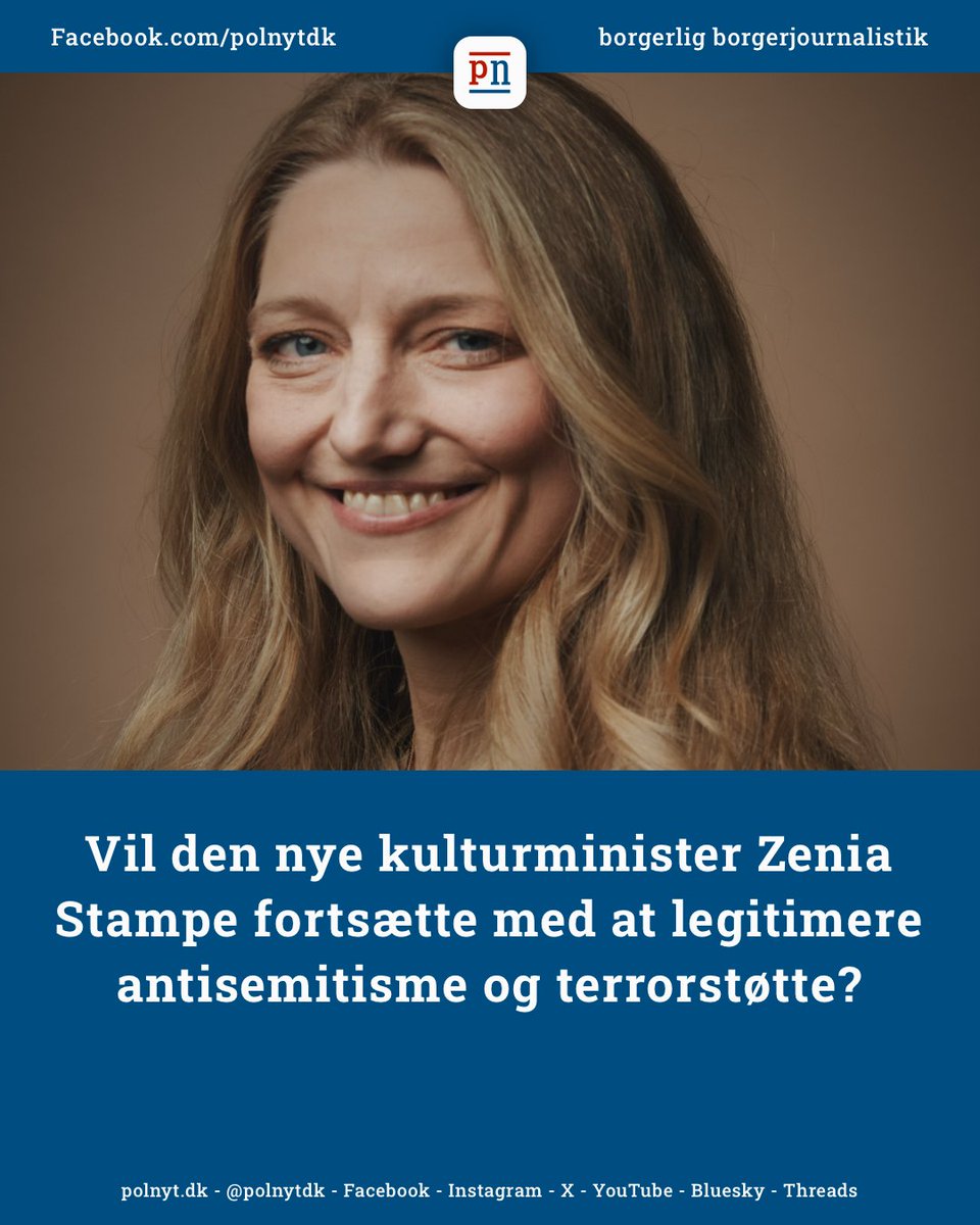 polnytdk's tweet photo. Vil den nye kulturminister Zenia Stampe fortsætte med at legitimere antisemitisme og terrorstøtte?

@zeniastampe @radikale @Kulturmin @regeringDK @Arbejderen @kommunister 

https://t.co/aQZcreBg5v https://t.co/vhQL7hMYBg
