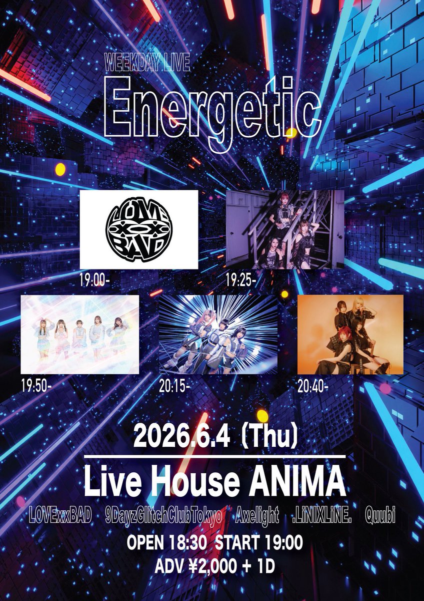 linixline's tweet photo. 【大阪】 🪐 本日はこちら 🪐

2026年6月4日(木) Live House ANIMA
【 Energetic 】

🕛 OPEN 18:30 / START 19:00
🎫 DOOR ¥3,000

.LiNIXLiNE.お目当て入場で
特別チェキ券＆特典券プレゼント🎁 https://t.co/olpzDsznsB