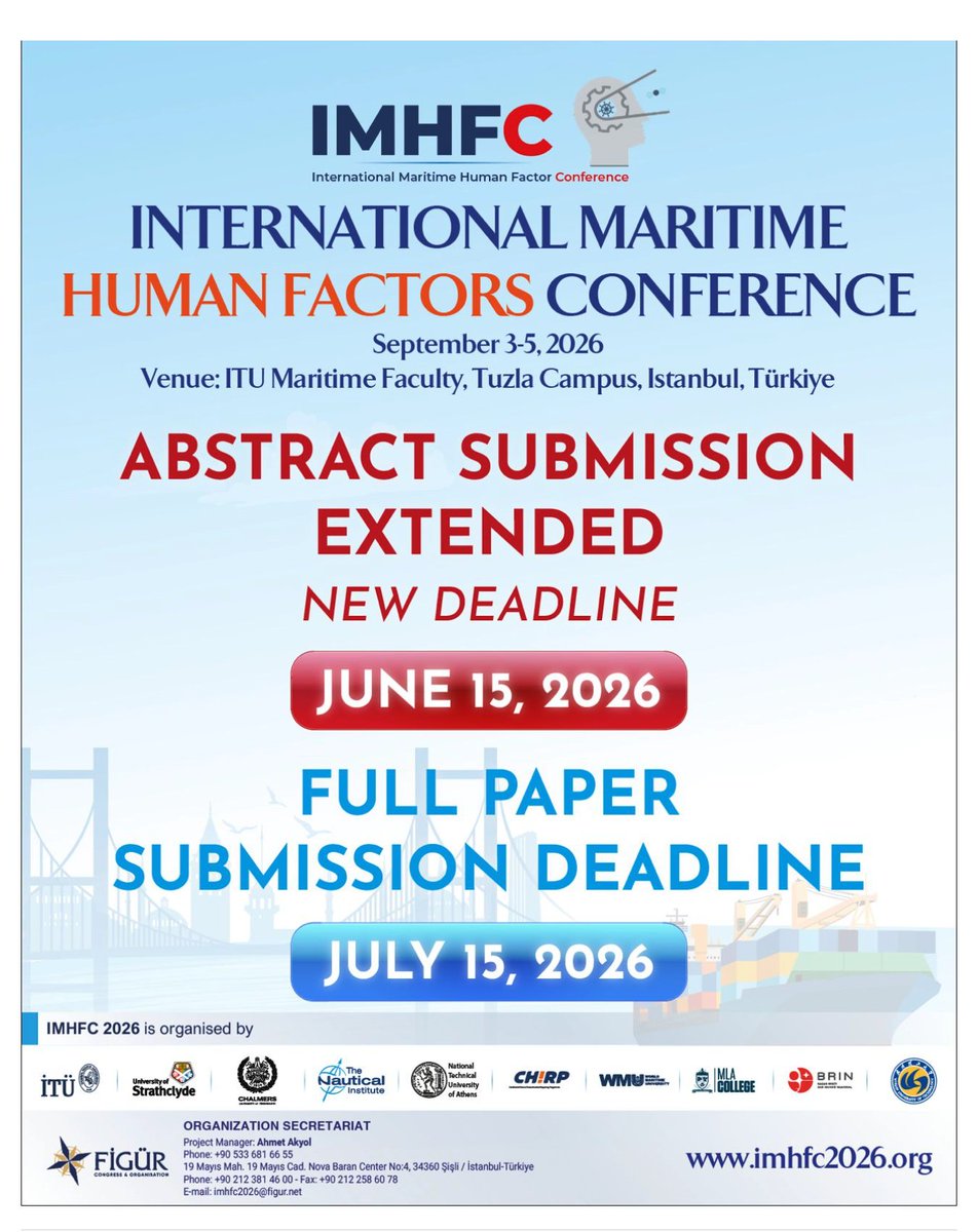 WMUHQ's tweet photo. WMU is pleased to be part of the organizing and scientific committees for the upcoming International Maritime Human Factors Conference.

For more details about the Call for Papers and the event, visit: https://t.co/z9rNJfyY5v

#IMHFC2026 #CallForAbstracts #MaritimeHumanFactors https://t.co/Mo3xmcc2pn