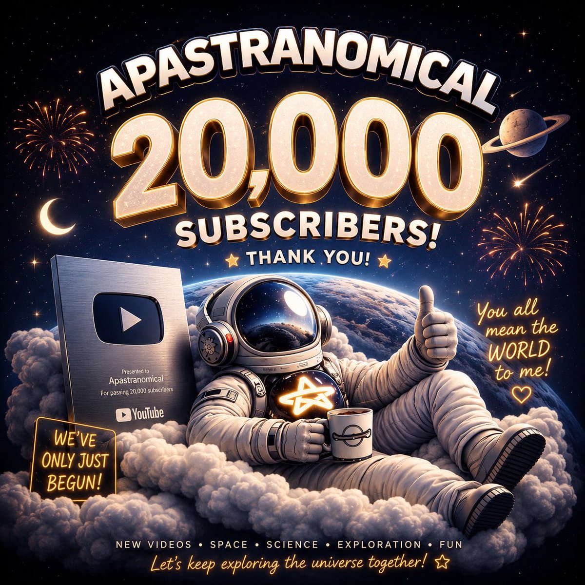 apastranomical's tweet photo. After 4 months away, I’m finally back among the stars... and what a welcome home! 🌌

While I was gone, the incredible Apastranomical community helped us reach an unbelievable 20,000 subscribers! ⭐ https://t.co/XzsT3fJqb1