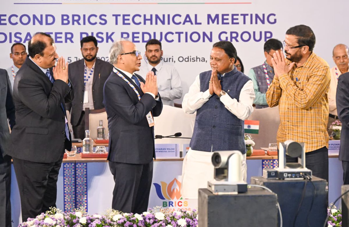 MohanMOdisha's tweet photo. Joined and addressed the BRICS Disaster Risk Reduction Working Group Technical Meeting in Puri, where distinguished delegates, experts and representatives from #BRICS nations came together to deliberate on strengthening resilience against growing climate and disaster risks. The discussions underscored the importance of disaster risk reduction as a cornerstone of sustainable development, economic stability and human security, while highlighting the need for greater global cooperation, innovation and technology-driven solutions.

Odisha is proud to share its globally acknowledged disaster management model, built on preparedness, resilient infrastructure and active community participation. Guided by the vision of Hon'ble Prime Minister Shri @narendramodi Ji and our commitment to the principle of “Zero Casualty”, we continue to strengthen disaster resilience across the state. The recently approved Coastal Highway project will further bolster evacuation, emergency response and disaster preparedness along our coastline. I am confident that the outcomes of the Puri deliberations will help shape future global frameworks for disaster risk reduction and contribute to building a safer, more resilient and sustainable world.

@PMOIndia @ndmaindia