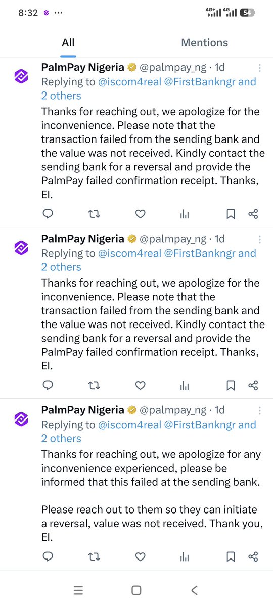 iscom4real's tweet photo. @FirstBankngr Palmpay has confirmed that they did not receive the money on their end. If that’s the case, why are you delaying the reversal? Today makes it 14 days that you’ve been holding my money.
@cenbank @palmpay_ng @icpcnigeria @officialEFCC https://t.co/1a1LnVaOHW
