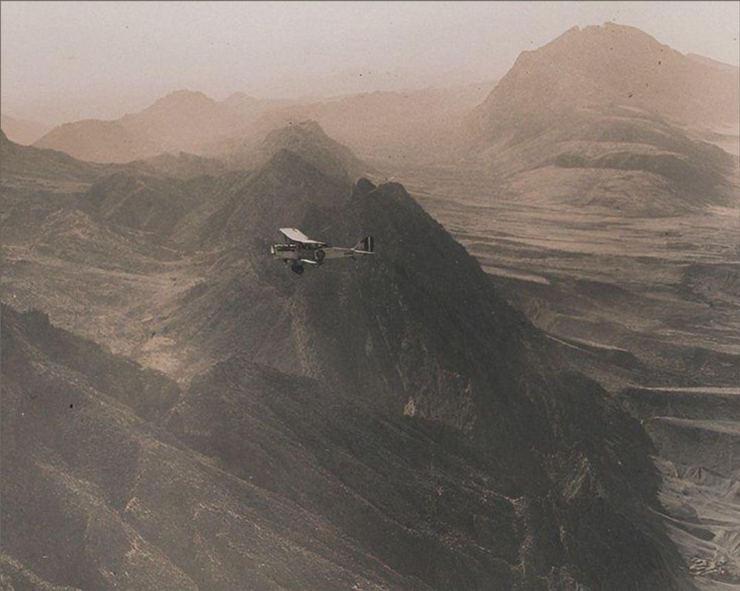 HistorylandHQ's tweet photo. British Royal Air Force plane on a aerial bombing mission over Eastern Afghanistan during the third Anglo-Afghan war. (1919) https://t.co/5sXPX5hWRg