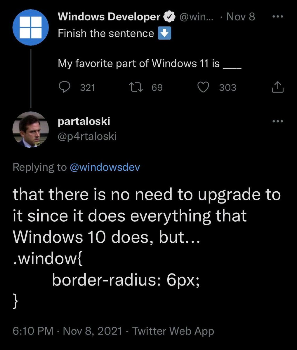 devopsbulletin's tweet photo. Asked to finish the sentence. Delivered.

.window { border-radius: 6px; }

That's Windows 11. https://t.co/YIwQwYZh1X