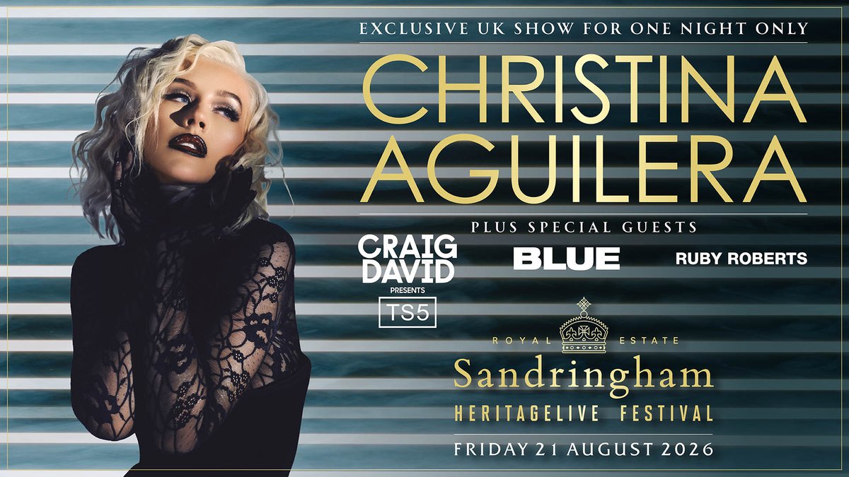 AXS_UK's tweet photo. #AXSNEW ⭐️ Global superstar Christina Aguilera (@xtina) has been announced for Heritage Live Festival at Sandringham this summer!

⏰ Tickets on sale Tuesday 9th June at 9am
🎟 https://t.co/8cR1PtJX4W https://t.co/ngKRehQI1C