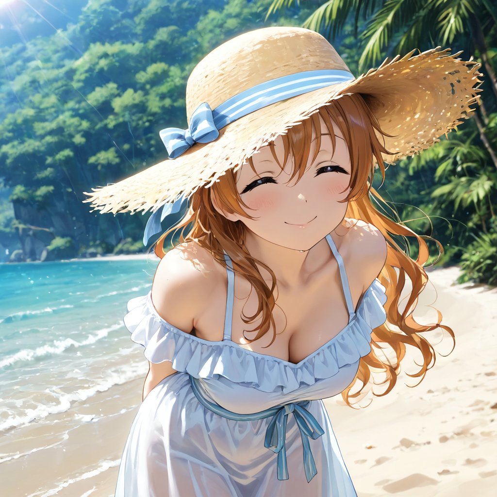shigure_type2's tweet photo. 今日の彼方ちゃん
ビーチでお散歩彼方ちゃんです

#近江彼方
#AIイラスト https://t.co/psAz9r7ShI