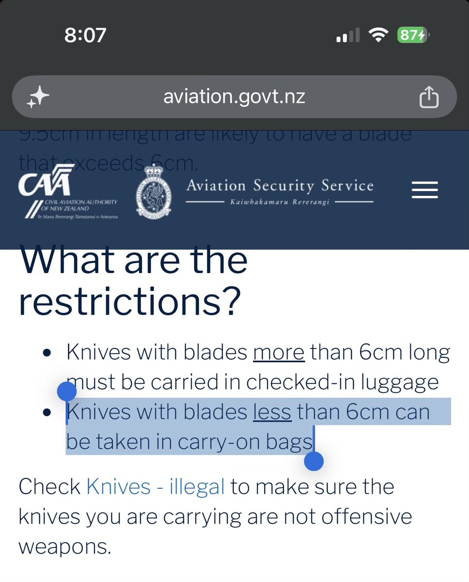 RobbyAutolocked's tweet photo. @EnokaPoere That regulation is most likely to be written to avoid religious discrimination cases if someone brings one 6cm or greater. Anyone can take a knife of any kind up to 6cm as carry on. https://t.co/iV8EvscL3l