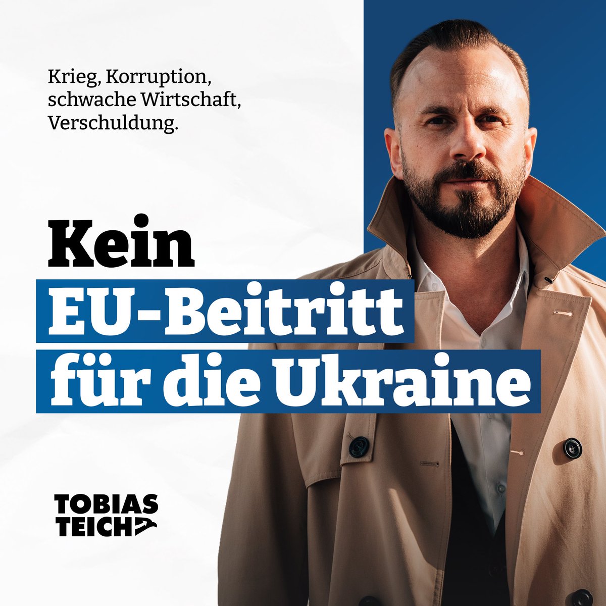 tobiasteich_by's tweet photo. Keine EU-Beitrittsverhandlungen mit der Ukraine! 

Zu den geplanten Beitrittsgesprächen der EU mit der Ukraine erklärt Tobias Teich, MdB, Mitglied im Auswärtigen Ausschuss und Berichterstatter für die Ukraine: 

„Die AfD lehnt die Aufnahme und Beschleunigung von EU-Beitrittsverhandlungen mit der Ukraine entschieden ab.

Die Ukraine befindet sich weiterhin im Krieg und gilt als eines der korruptesten Länder Europas. 

Sie erfüllt wesentliche Voraussetzungen für eine EU-Mitgliedschaft bei weitem nicht und weist nach wie vor erhebliche Defizite bei Rechtsstaatlichkeit und Korruptionsbekämpfung auf. 

Die Kopenhagener Kriterien sind keine unverbindlichen Empfehlungen, sondern zwingende Voraussetzung für jeden Beitritt. Da darf besonders die Ukraine keine Ausnahme sein. 

Ein EU-Beitritt der Ukraine würde die deutschen Steuerzahler mit enormen Kosten belasten. Bereits heute ist das Land in hohem Maße auf internationale Finanzhilfen angewiesen. Hinzu kommen die gewaltigen Kosten für Wiederaufbau, Infrastruktur und mögliche zukünftige EU-Förderansprüche.

Eine Aufnahme von Beitrittsverhandlungen mit einem Staat im laufenden Krieg birgt erhebliche politische und sicherheitspolitische Risiken. Die Europäische Union darf ihre eigenen Regeln nicht aus völlig falschen geopolitischen Motiven aushebeln.

Die AfD-Bundestagsfraktion fordert einen sofortigen Stopp aller Bestrebungen, die Ukraine im Eilverfahren an die Europäische Union heranzuführen. 

Die EU ist bereits ohnehin überdehnt und völlig handlungsunfähig. 

Eine EU-Erweiterung  ausschließlich aufgrund politischer Wunschvorstellungen ist politischer und wirtschaftlicher Selbstmord. 

Sie ist ein fatales Signal an Russland und schürt den Konflikt weiter an anstelle ihn zu befrieden. 

Die Zukunftsfähigkeit Deutschlands muss Vorrang vor ideologisch motivierter Erweiterungspolitik haben.“