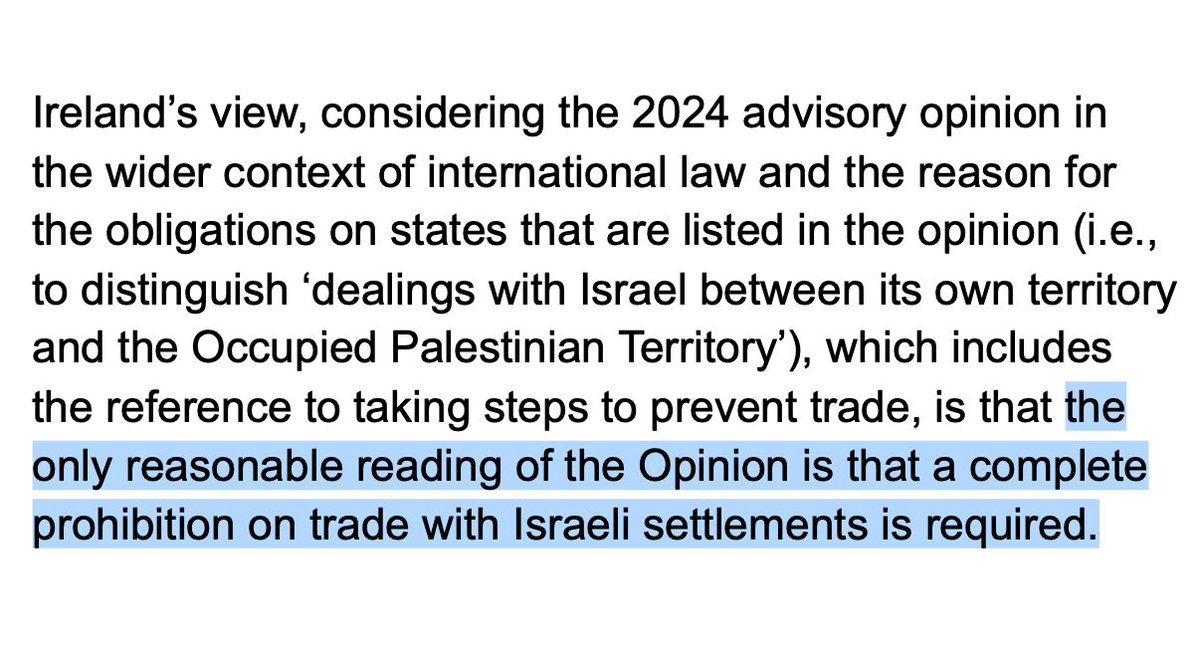 conoraon's tweet photo. Helpful as Dáil prepares to debate the OTB: Irish Govt confirms that this is also their interpretation, and that int. law requires "a complete prohibition on trade with Israeli settlements" - as they move a Bill that explicitly exempts much of this trade.
https://t.co/Buvr4jgpap https://t.co/cWU6Q0Ro3n
