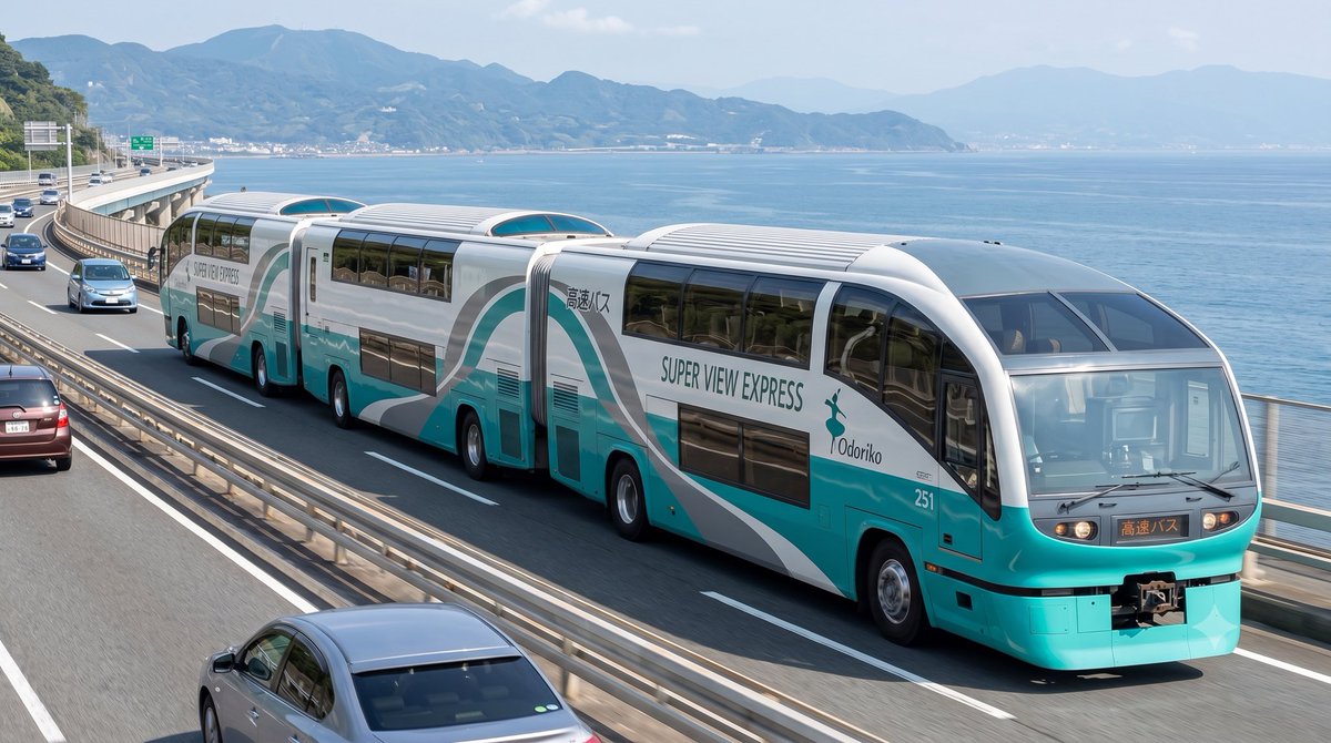 Reo19077530's tweet photo. バスが運転手不足なら長編成もアリかも！！

って事で子どもの頃からバスにもなれそうだなと思っていたこの車両に高速道路を走って貰いました。 https://t.co/2gpkawkDqN