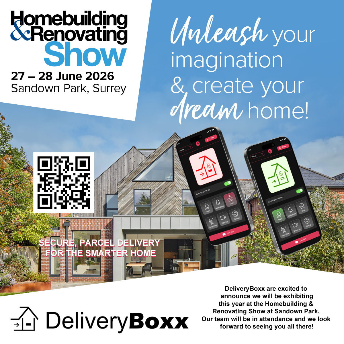 DeliveryboxxLtd's tweet photo. Exciting news! The DeliveryBoxx team will be exhibiting at the Homebuilding &amp; Renovating Show at Sandown Park on 27–28 June. Stop by and meet the team—we'd love to see you there. #homebuilding #renovating #smarthome #parceldelivery #deliveryboxx https://t.co/iJ6cAwA2pf