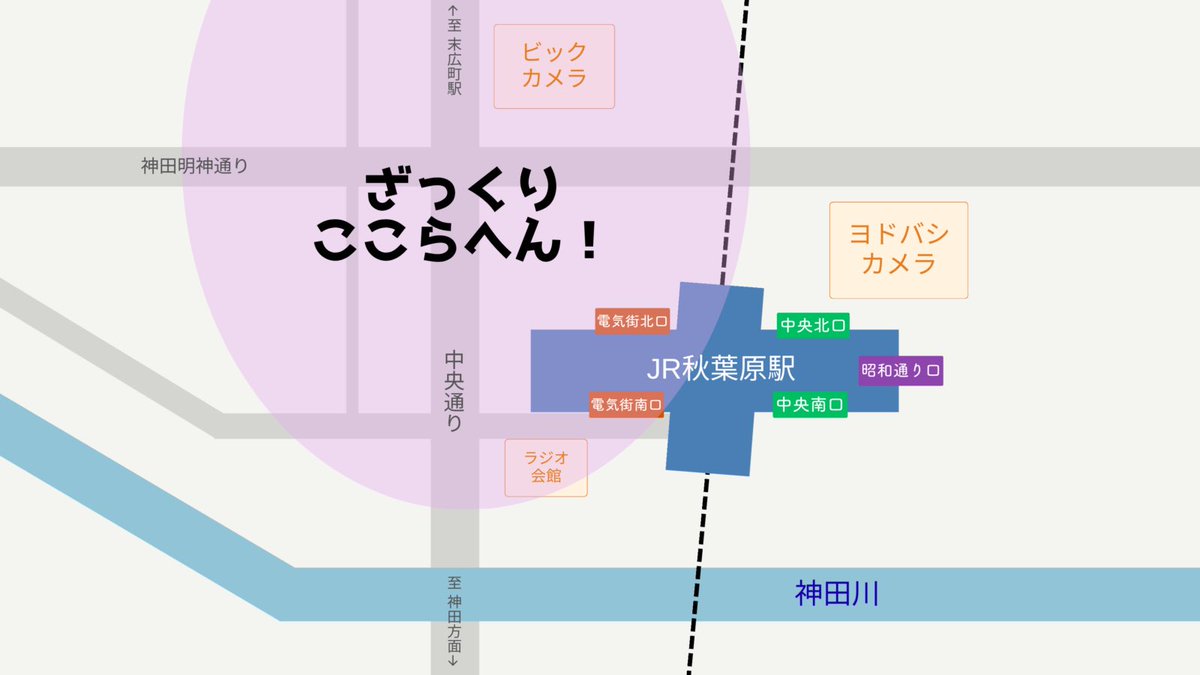 akihabara_bc's tweet photo. JR秋葉原駅周辺の絶妙なわかりにくさにブチギレていた上京したてを思い出しながら作ったものすごく簡易的な簡易地図だけでも見ていってください

ヨドバシカメラの前で「電気街って幻……？」と途方に暮れたことある人みんな友達

#秋葉原 https://t.co/oaVCSTIwHT