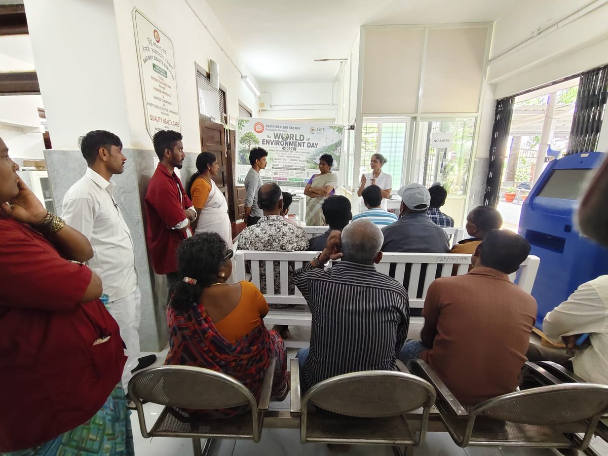 drmsbc's tweet photo. As part of the #WorldEnvironmentDay2026 campaign, an awareness programme on e-waste management, recycling, and composting was conducted at Yesvantpur Health Unit by Dr. Radha, ACMS/HU/YPR. Staff and patients were sensitized on the importance of responsible e-waste disposal, waste segregation, recycling practices, and composting to promote environmental sustainability and a cleaner future.
#MissionLiFE #WorldEnvironmentDay2026 #EWasteManagement #Recycling #Composting #Sustainability #GoGreen 
@SWRRLY @RailMinIndia
