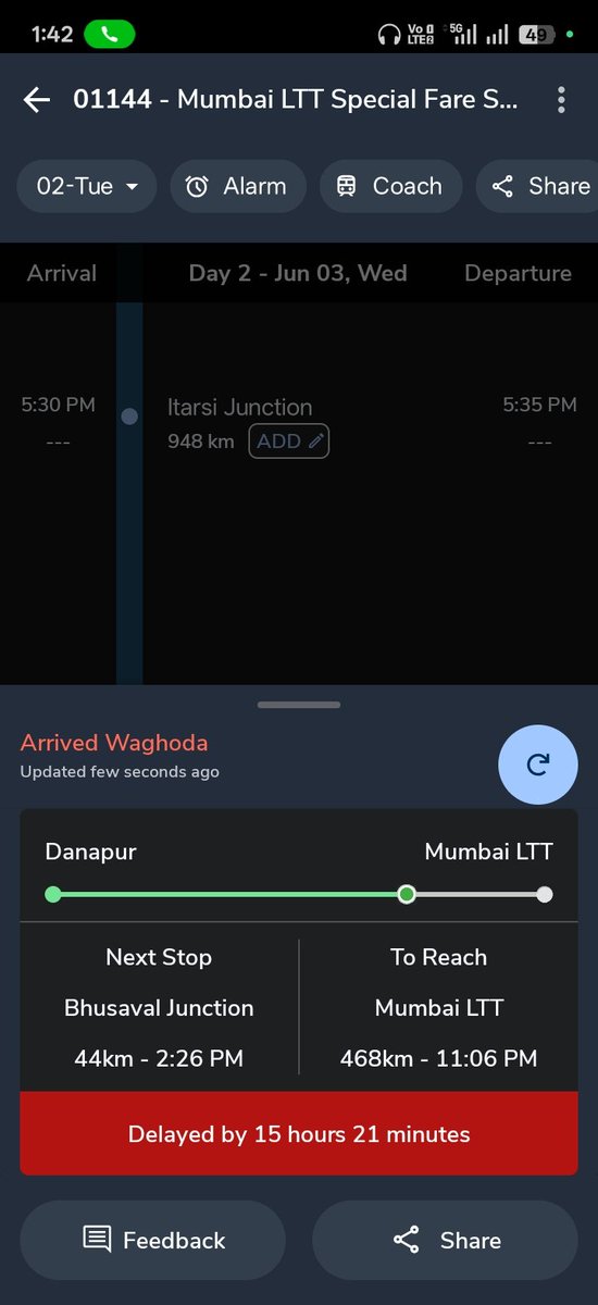 mathar_qasmi's tweet photo. @RailwaySeva @BhusavalDivn What did you do?? It's 15:30 hrs late. https://t.co/E6Q7zPQd9Q