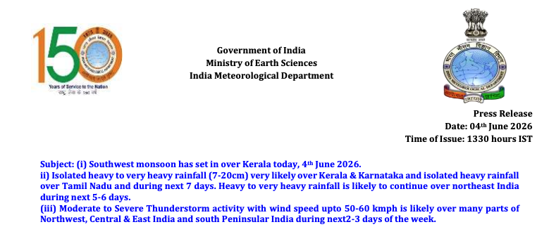 jnmet's tweet photo. The monsoon reached #Kerala today which verifies my forecast from 15 April. The monsoon can slowly advance to more parts of #TamilNadu &amp; #Karnataka over the next few days. Areas of blowing sand/dust in parts of central &amp; southern #Pakistan &amp; northwest #India into Friday. https://t.co/VuFk94JdOX