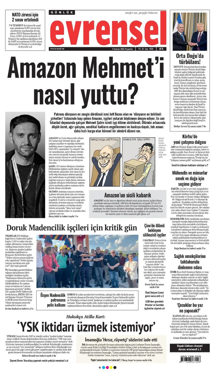 hakki_ozdal's tweet photo. 🔴Amazon işçi Mehmet'i nasıl yuttu?  

> Amazon dünyanın en büyük ticaret şirketlerinden biri. Patronu Jeff Bezos dünyanın en zengin dördüncü kapitalisti.. 

> MS hastası Mehmet Şahin bu şirketin İstanbul Tuzla'daki deposunda çalışıyordu. Sendika değiştirdikten sonra sistematik baskı görmeye başladı. 

> MS hastası olduğunu yönetime bildirmesine rağmen ağır işlere sürüldü. Düşük ücret ve zorlu yaşam koşullarının üstüne bu baskı eklendi. Ağır psikolojik sorunlarını amirlerine bildirdi. Bİr tedaviye başlandığı halde üzerindeki baskı sürdü.

> Mehmet 9 Mayıs'ta canına kıydıktan sonra depo yönetimi, işçilerin 5 dakikalık bir anma yapmasına, hatta siyah tişört giymeleri ve yakalarına Mehmet’in resmini takmalarına bile izin vermedi. 

🔴Illinois Üniversitesi'nin 2023'te yayınladığı bir rapor,  Amazon işçilerinin %1’inin çalışırken yaralandığını, %69’unun acı ve bitkinlik nedeniyle ücretsiz izin almak zorunda kaldığını, %52’sinin ise "tamamen tükenmiş” hissettiğini kayda almıştı.