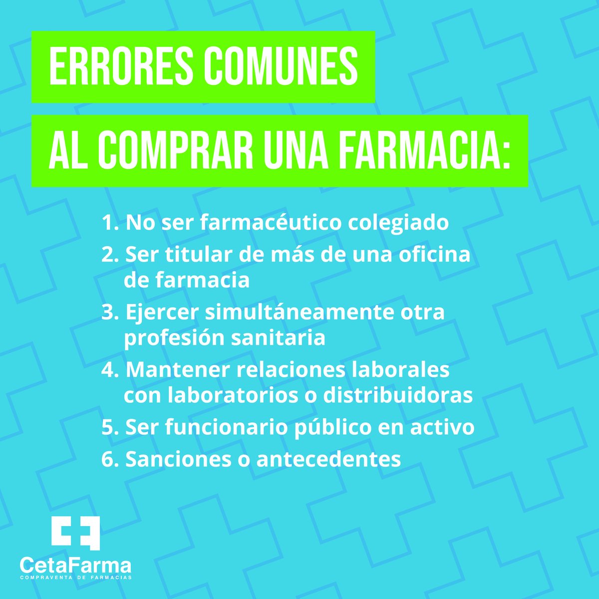 cetafarma's tweet photo. ⚠️ ¿Sabías que no todo el mundo puede comprar una farmacia en España?

Existen incompatibilidades legales y profesionales que pueden impedir una operación si no se revisan correctamente desde el principio.

¡Te contamos cuáles son las más frecuentes!

🔗 https://t.co/HIWMLR82z3 https://t.co/FAUMvkrqh5