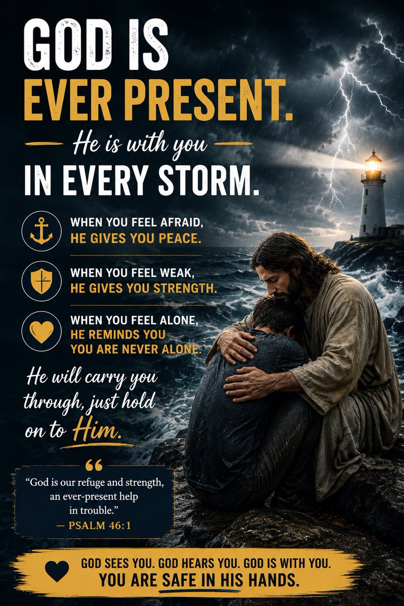 kristianonochie's tweet photo. No matter how fierce the storm may be, remember this: God is with you. He sees your tears, hears your prayers, and will carry you through. Hold on to faith—better days are ahead.

“God is our refuge and strength, an ever-present help in trouble.” — Psalm 46:1

#GodIsEverPresent https://t.co/dtegL8FTJm
