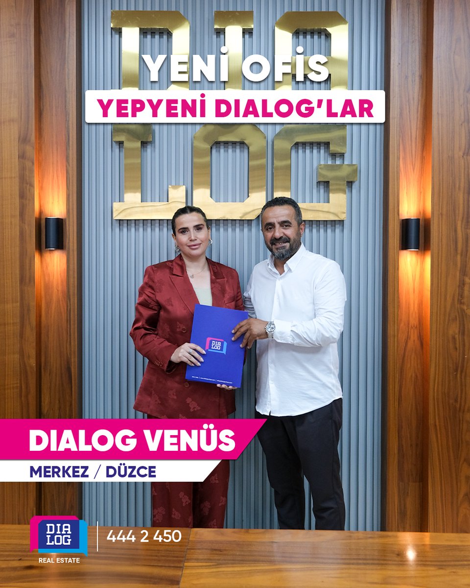DialogTurkiye's tweet photo. Yeni Ofis, Yepyeni Dialoglar I Dialog Venüs Gayrimenkul ✨

Değerli brokerımız Zeynep Atabaş, Düzce Merkez’deki ofisiyle Dialog çatısı altında gayrimenkul sektörüne adım atmıştır. Aramıza hoş geldin diyor, başarı hikâyesinin her geçen gün büyümesini diliyoruz. 🌟 https://t.co/Mrha8dat0v