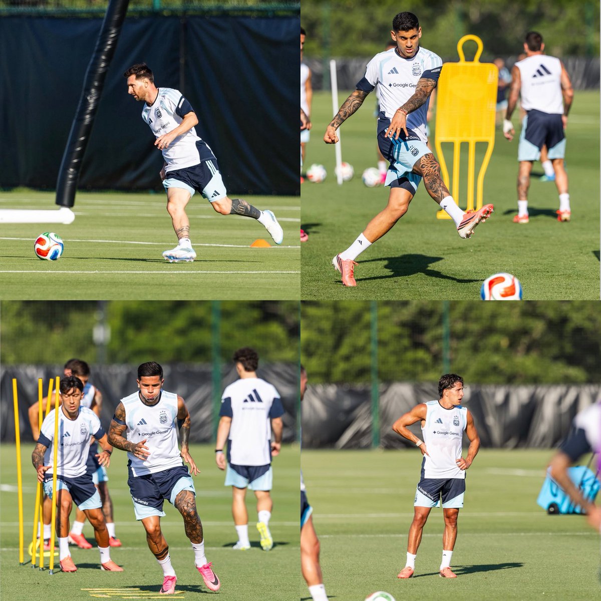InterArg_'s tweet photo. 📰 Novedades en el entrenamiento de ayer:

📈 Messi, Nico Paz, Montiel y Molina se entrenan diferenciado pero ya hacen velocidad y evolucionan bien

🧤 Dibu entrena sin usar su mano vendada

❌ Paredes no hizo movimientos

❌ Julián no saltó al campo porque le bajaron las cargas https://t.co/yesxFF5bcG
