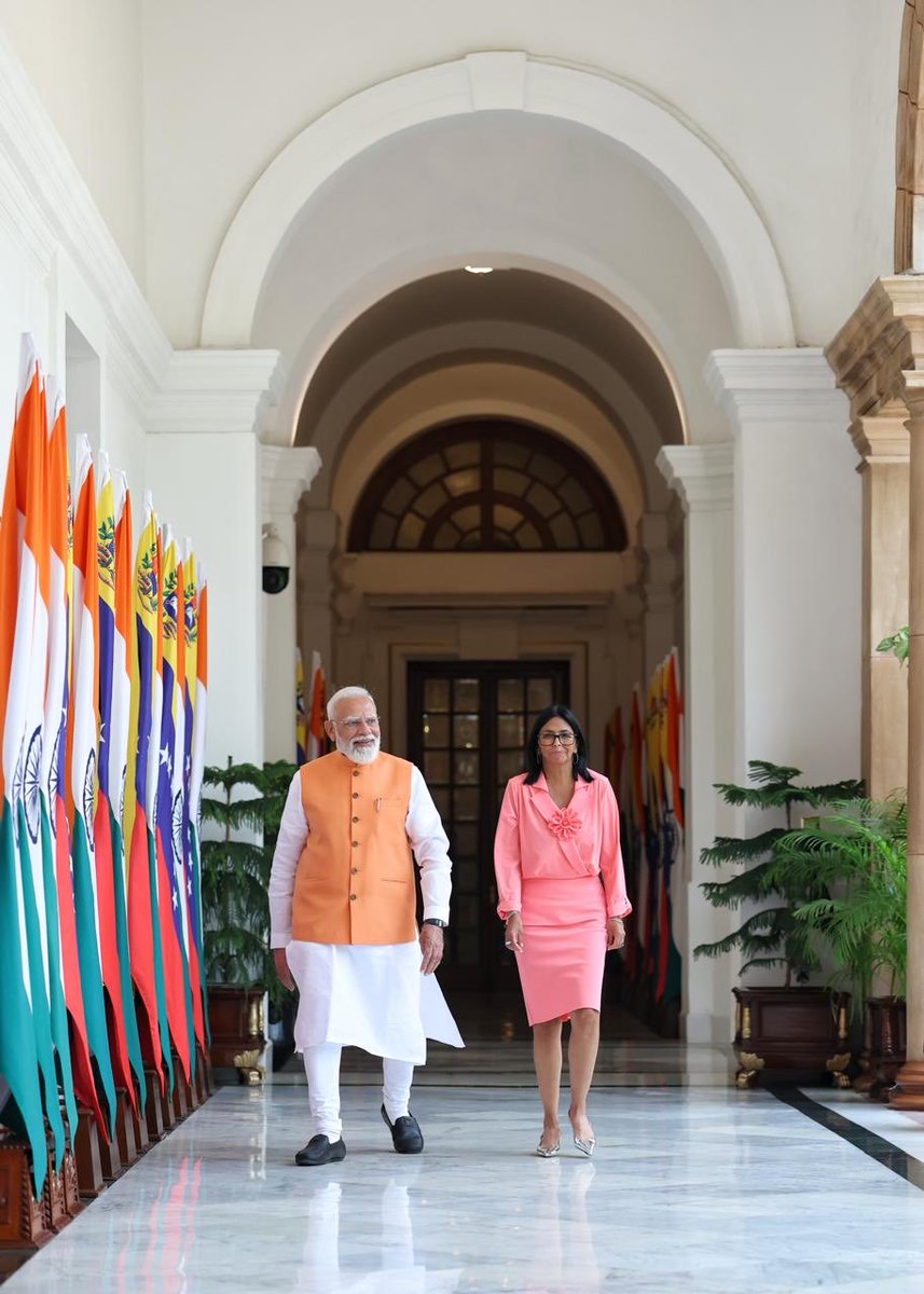 Embaveindia_ve's tweet photo. PM Modi, Acting Venezuela President Delcy Rodriguez hold talks in Delhi https://t.co/Je2RxxLNtr