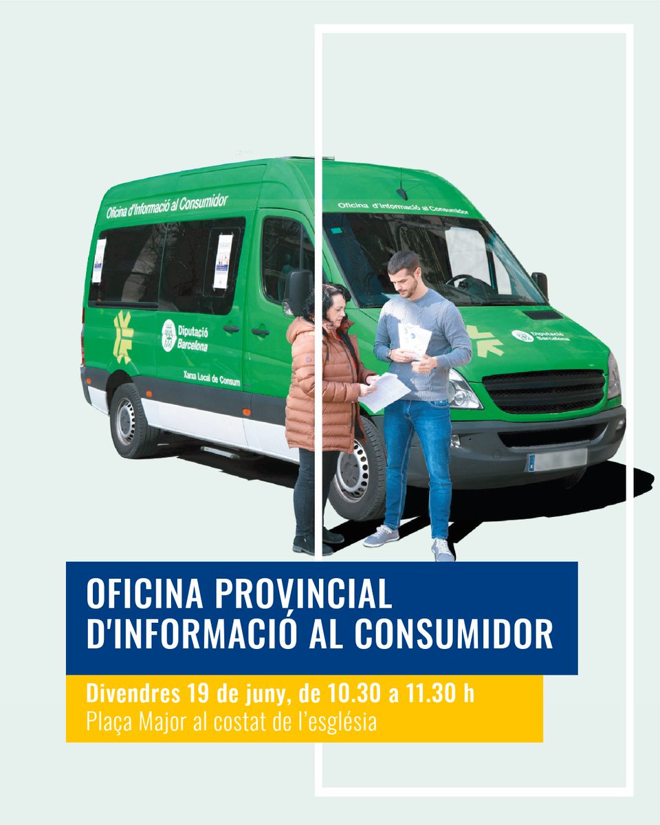OdenaCat's tweet photo. 📣Nova visita de la Unitat Mòbil d'Informació al Consumidor

🚌Servei gratuït per a la ciutadania d'informació, consulta i reclamacions relacionades amb el consum
🗓️Divendres, 19 de juny
⌚️De 10.30 a 11.30 h
📍A la plaça Major

#Òdena https://t.co/BJE7uQYLzD