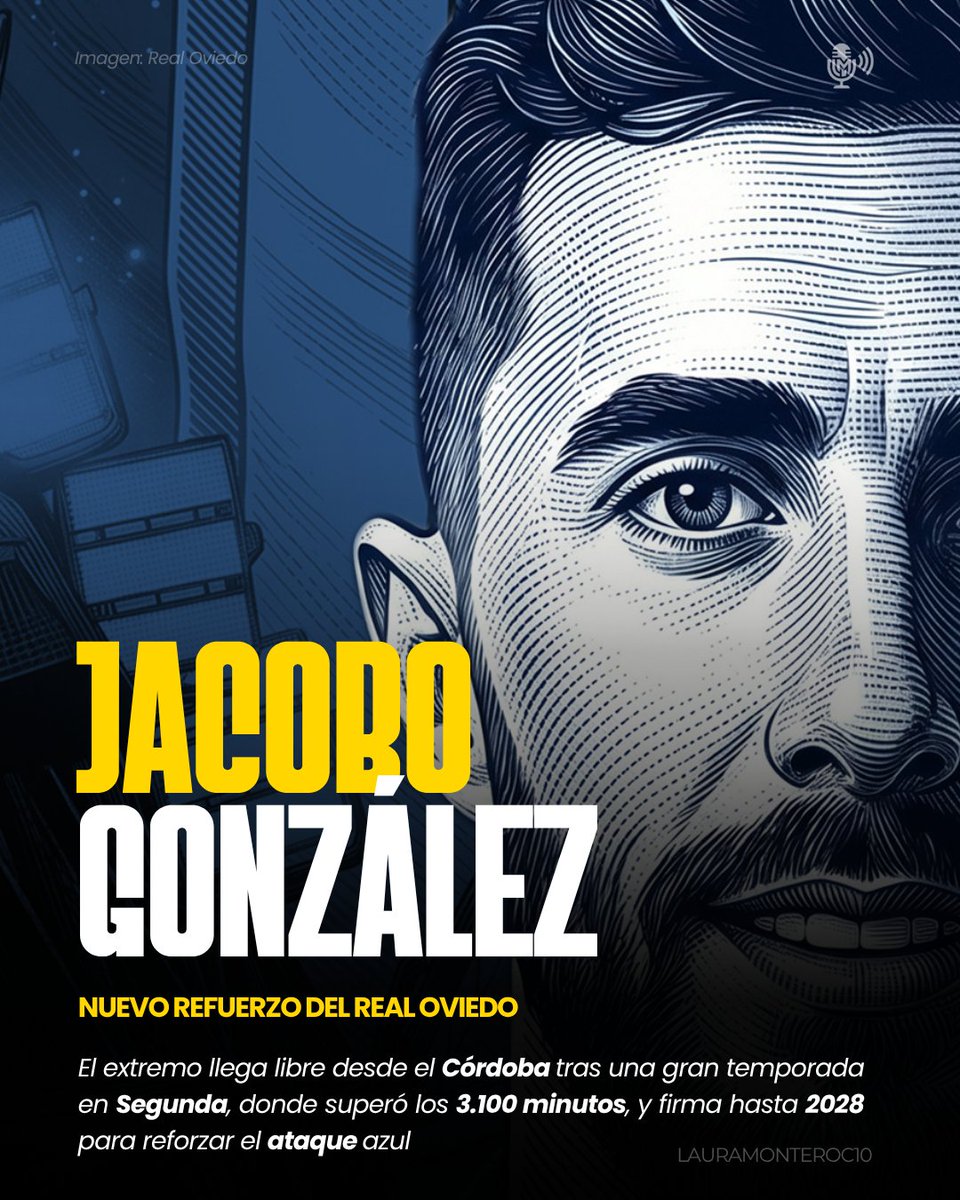 lauramonteroc10's tweet photo. El Real Oviedo refuerza su ataque con Jacobo González 🔵⚽
El extremo madrileño llega libre desde el Córdoba tras una gran temporada con más de 3.100 minutos, 9 goles y 1 asistencia ✈️
Más info en la bio 📲
#RealOviedo #Fichajes #LaLiga #Hypermotion https://t.co/FYTxvqy15f